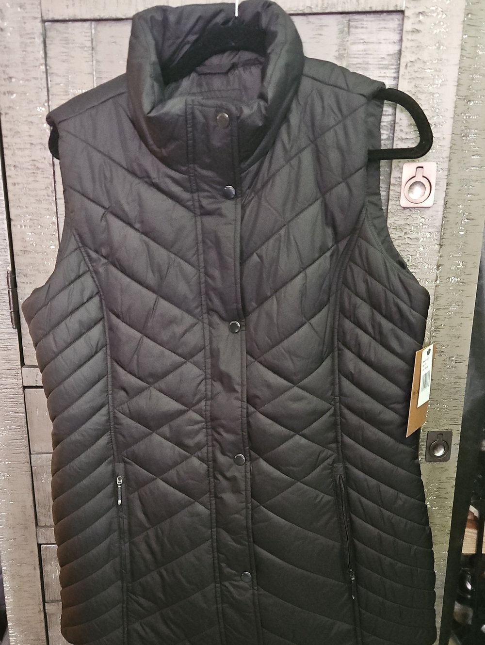 Weatherproof Black Quilted Long Puffer Vest with Stand Collar